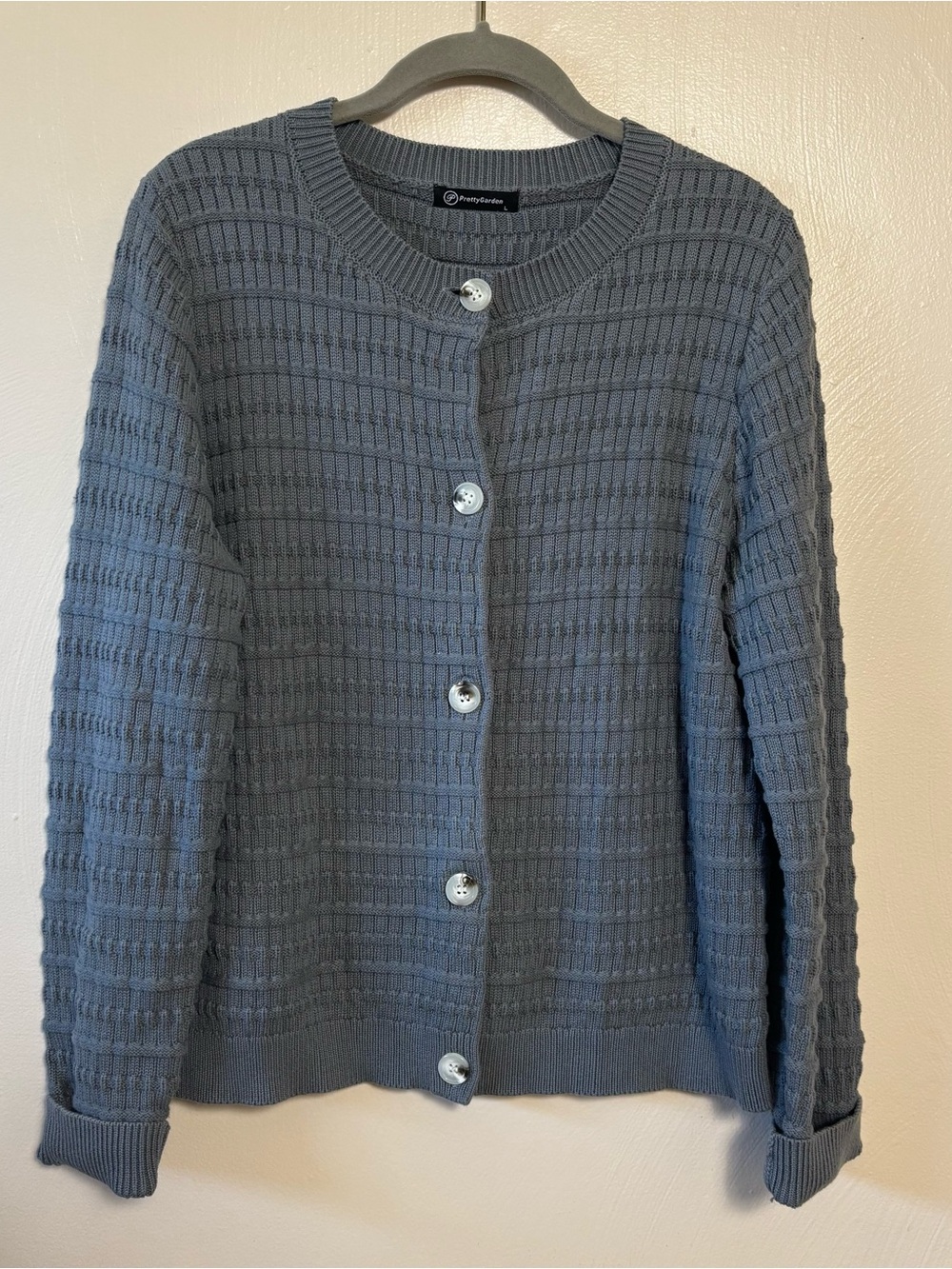 Pretty Garden Womens Cardigan Sweater 100% Cotton Button Down Pattern Gray Large